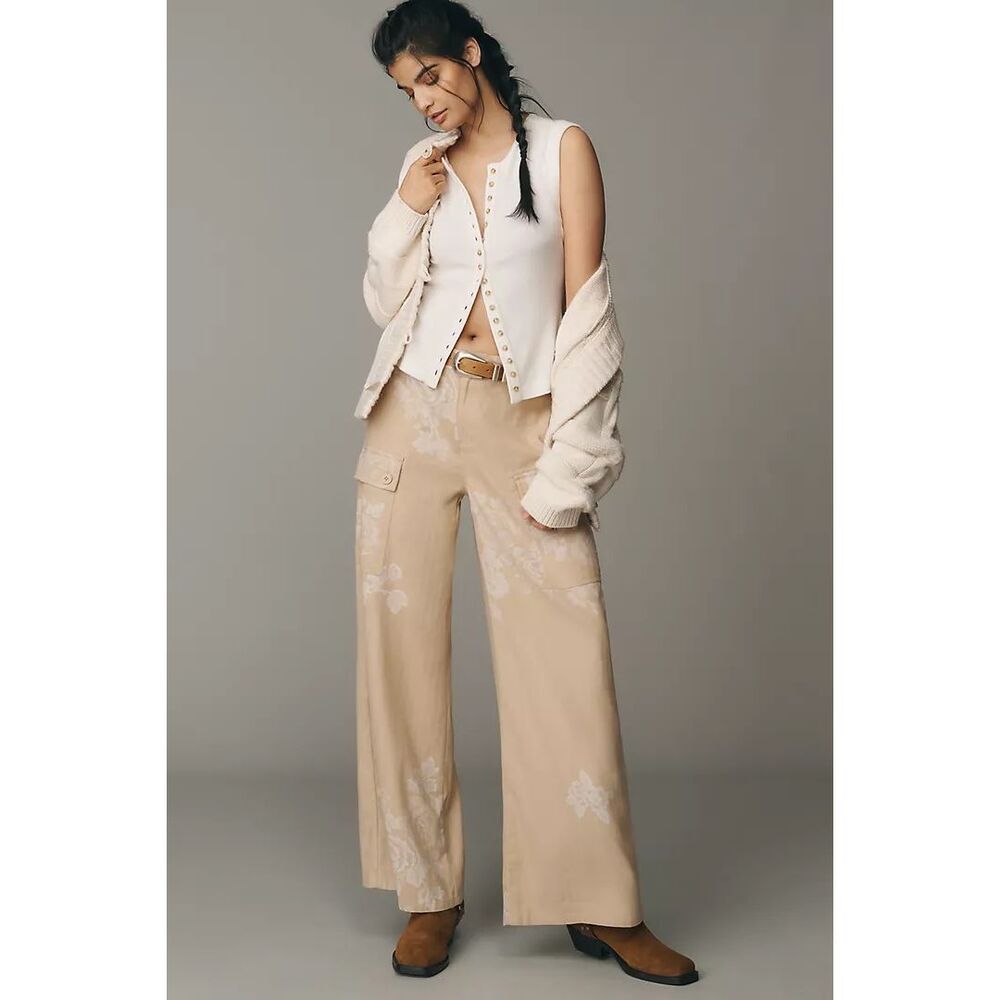 Anthropologie Floral Printed Wide-Leg Pants Size 8